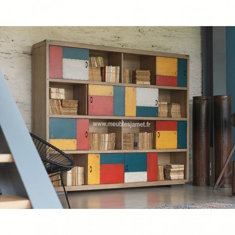 Bibliothèque de style Atelier 8 portes coulissantes