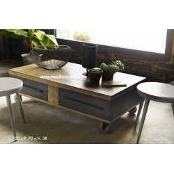 Table basse 2 tiroirs style Atelier