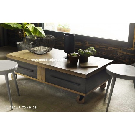 Table basse 2 tiroirs style Atelier