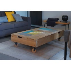 Table basse relevable dessus métal