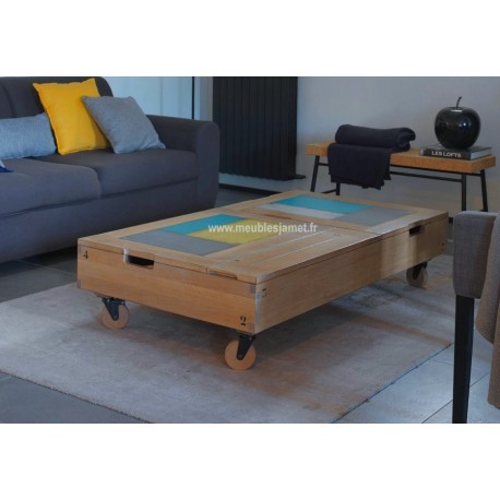 Table basse relevable dessus métal