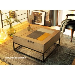 Table basse carrée relevable chêne et métal