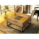 Table basse carrée relevable chêne et métal