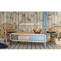 Table de salon bois et métal couleur