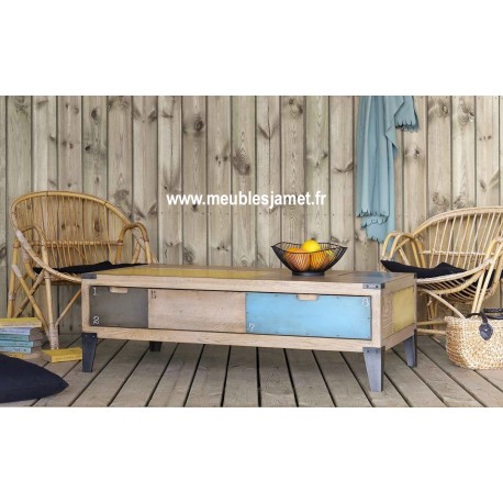 Table de salon bois et métal couleur