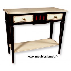 Console 2 tiroirs + cache secrets laquée noire + blanc + rouge