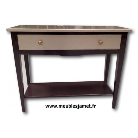 console un grand tiroir laquée champagne + chocolat