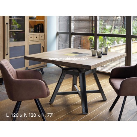 Table carrée style Industriel 4 volets