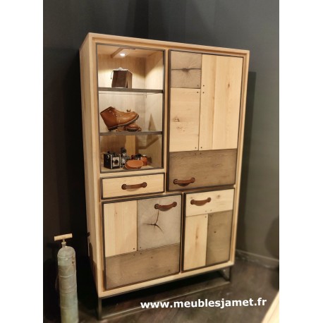 Meuble vitrine Style Industriel Patchwork de chêne