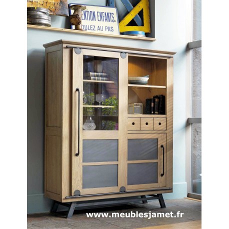 Meuble vitrine Style Industriel chêne et métal