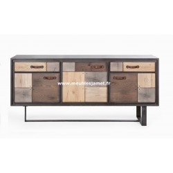Buffet enfilade 3 portes 2 tiroirs Patchwork de bois