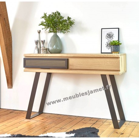 Console 2 tiroirs chêne et métal Réf. FUS79 C