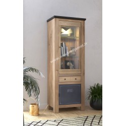 Meuble Colonne haute vitrée chêne et métal Réf. MAD12V C