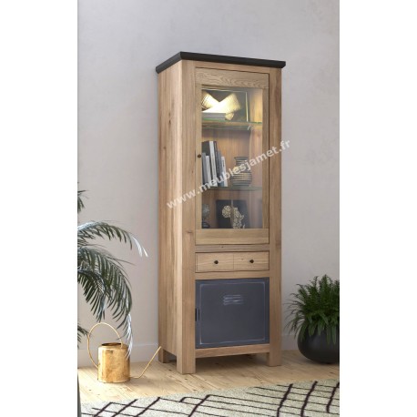 Meuble Colonne haute vitrée chêne et métal Réf. MAD12V C