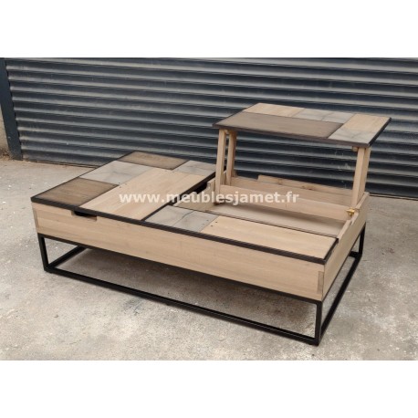 Table basse deux plateaux relevables PATCHWORK Réf. A2994P