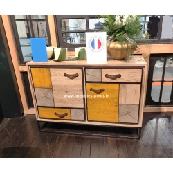 Meuble bas 2 portes + 2 tiroirs Style PATCHWORK de chêne couleur 