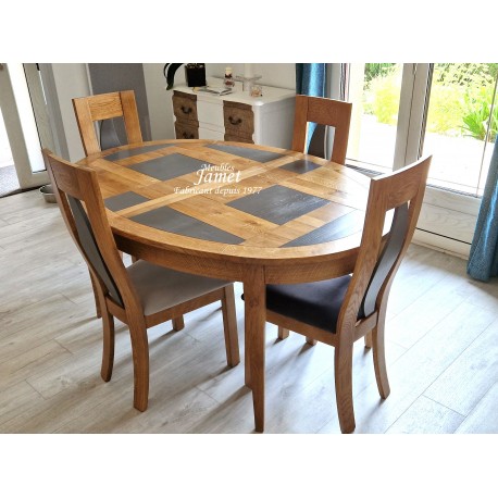Table Ovale en chêne dessus PATCHWORK Réf. VALFRAMBERT