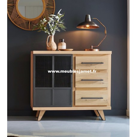 Meuble d'entrée Style Industriel Chêne et Métal Réf.GAL50C