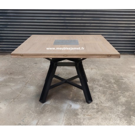 Table carrée à volets Style Industriel Chêne et Métal Réf.CHAMBOURG
