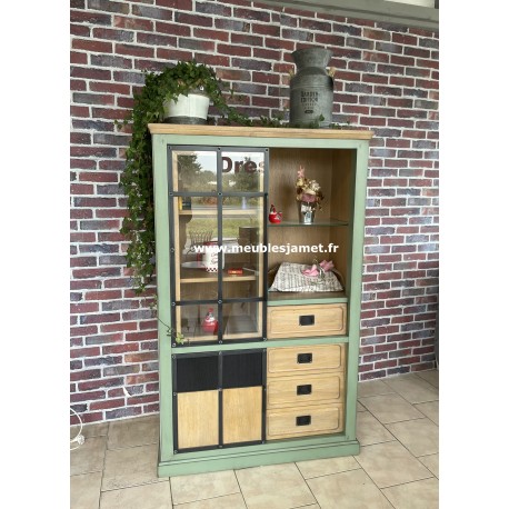 Meuble Vitrine Style Industriel Chêne et métal Réf.EU24 Olive